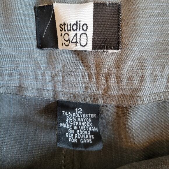 Wide Leg Y2K Pintuck Dress Pants Size 12 Gray Light Blue Pinstripe - Picture 5 of 6